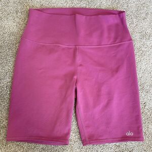 Alo Yoga High Waist 8” Athletic Biker Shorts Pink Sz Large Gym Training Running
